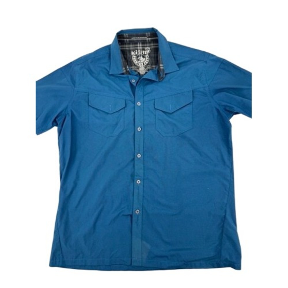 Kuhl Eluxor Shirt Mens Large Blue Short Sleeve Button Down Hiking Technical 8733